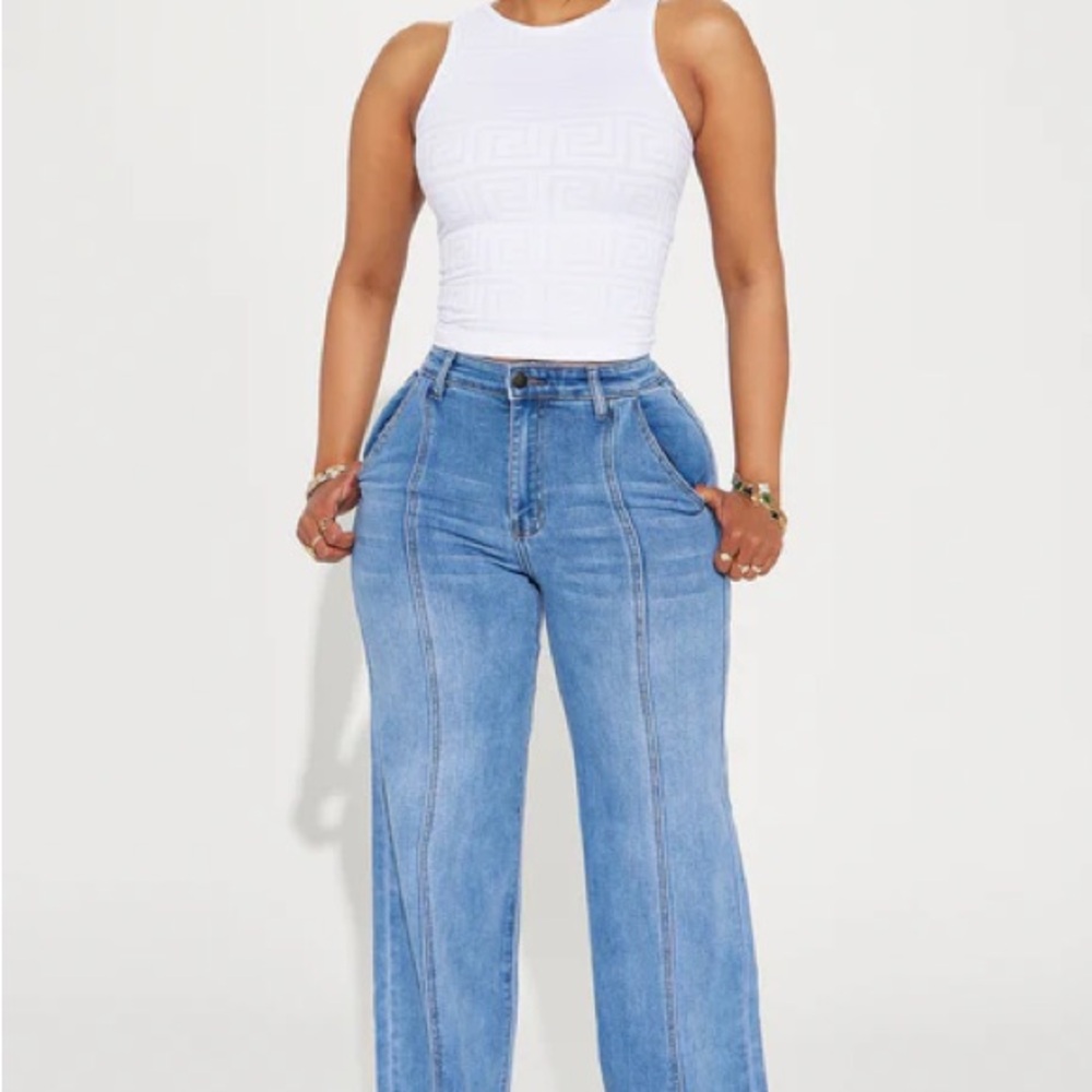 Fashion Nova Blue Flare Wide Leg Jeans